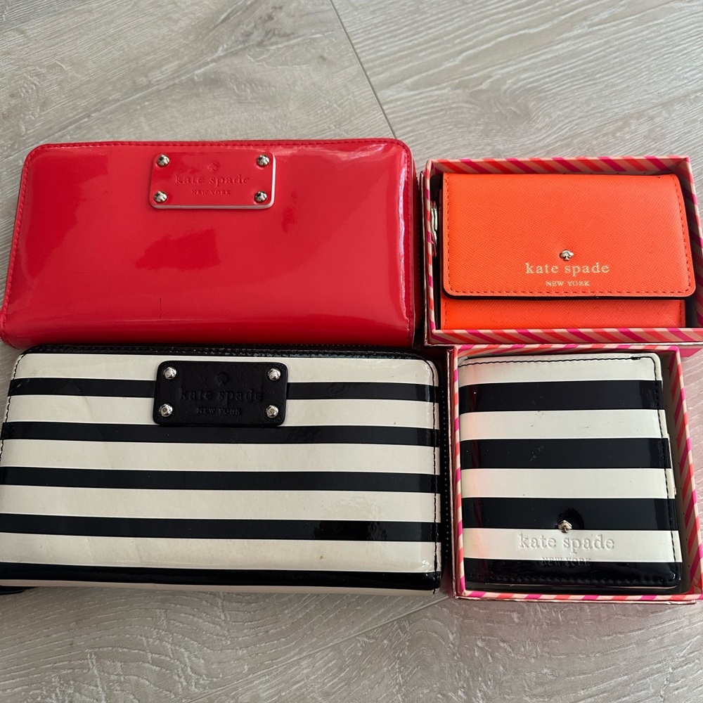 Kate Spade Red, Orange, and Striped Wallet Set